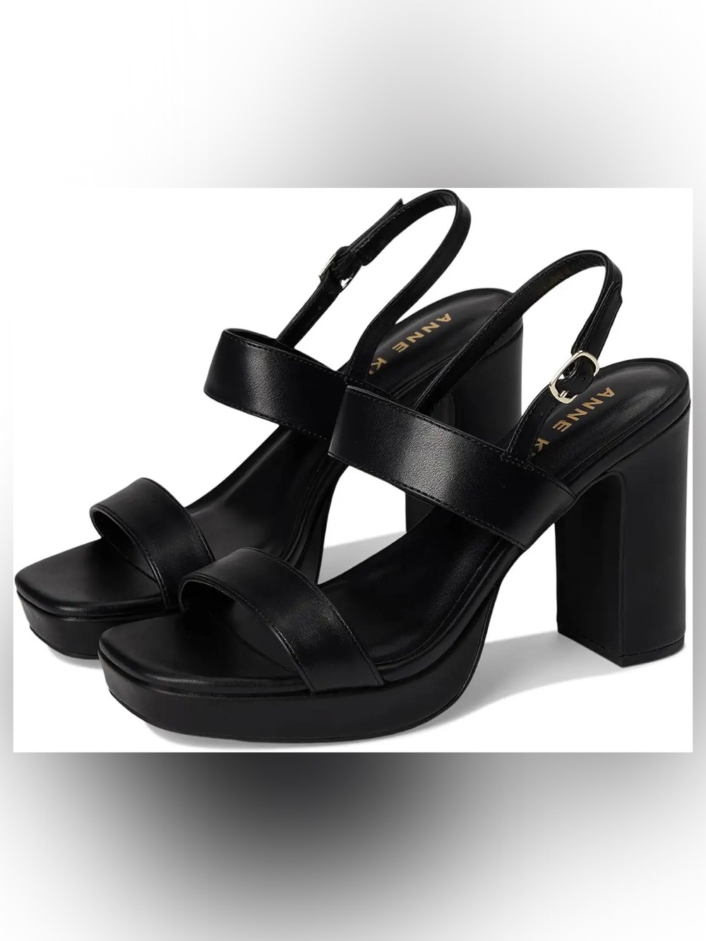 Anne Klein Zaya Black Leather Platform Slingback Heels Sandals size 9.5 like new